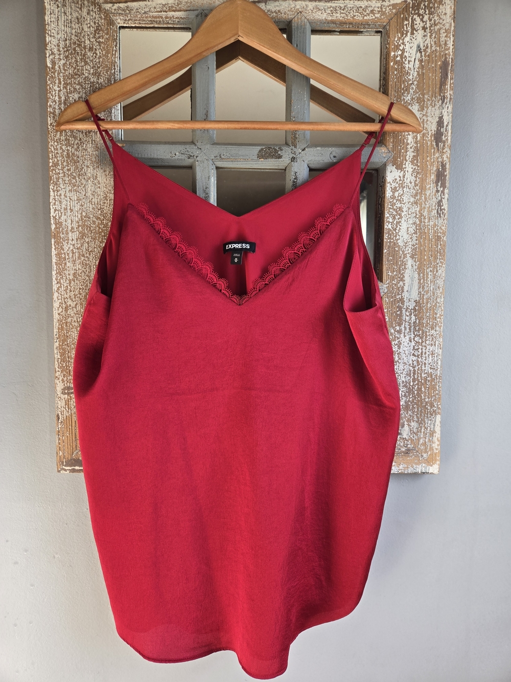 NWOT Express Women's Red Lace-Trim V-Neck Cami